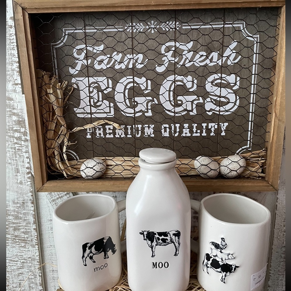 Rae Dunn New Moo Jug and Moo and Farm “click oink moo” mug